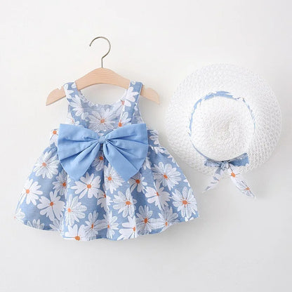 Summer Baby Girl Newborn Strap Dress Little Daisy Bow Baby Princess Dress Girl Children's Wear Comes With Same Hat