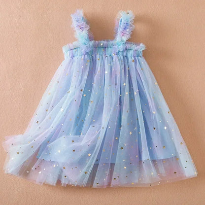 Baby Girls Clothes for Summer 1-5 Years Suspender Sleeveless Toddler Girls Dresses Rainbow Color Tulle Birthday Party Dress