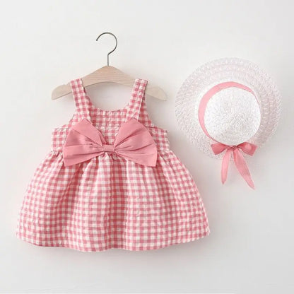 Summer New Baby Tank Top Princess Big Bow on Chest Cute Sweet Flower Girl Dress with Fisherman Hat