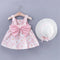 2pcs Baby Girls Sleeveless Daisy Print Back Big Bow Decor Beach Dress & Hat Set Kids Summer Clothes