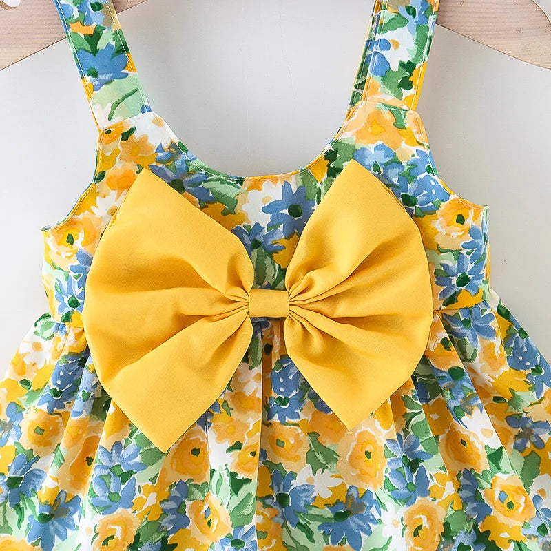 2Pcs/Set Flowers Baby Girl Dresses Summer Fashion Toddler Children Clothes Beach Smooth Dress Kid's Costume Hat 0 To 3 Y