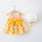 2 PCS Summer New Girl Dress Small Chrysanthemum Hanging Strap Big Bow Princess Dress Party Dress 0-3 Years Old