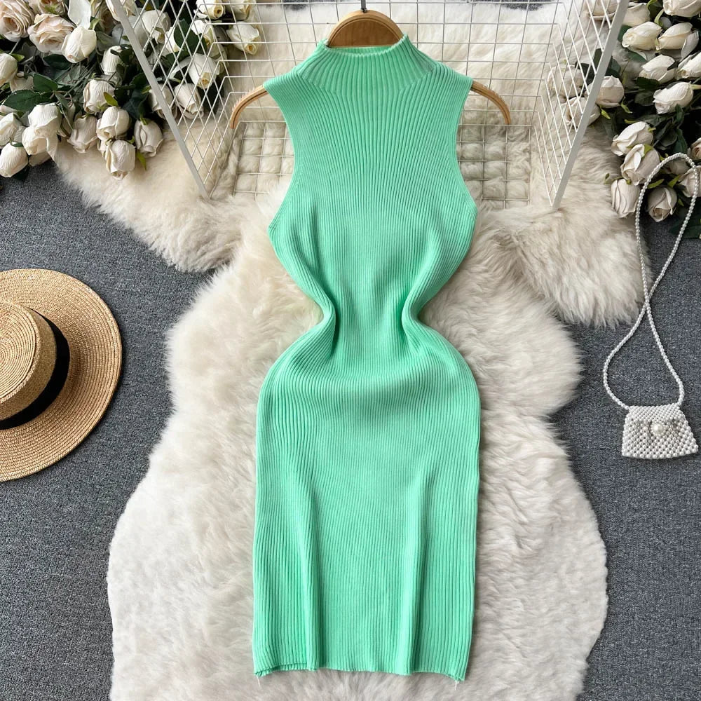 Summer  Lace Up Sexy Short Dress Women Sleeveless Slim Beach Sundress 2024 Korean Knitted Mini Bodycon Dress Streetwear Outfits