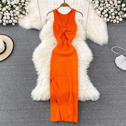 Sleeveless Hollow Split Wrap Dress Midi Sexy Fashion Elastic Tight Party Elegant Vestidos Chic Beach Vacation Summer Women Dress