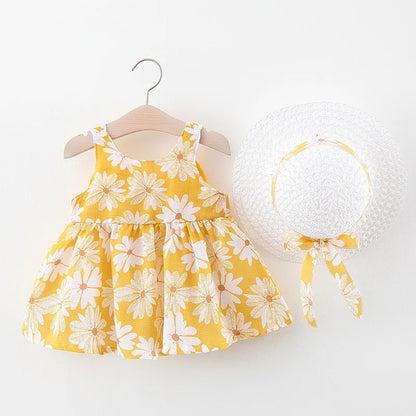 Summer New Baby Tank Top Princess Big Bow on Chest Cute Sweet Flower Girl Dress with Fisherman Hat