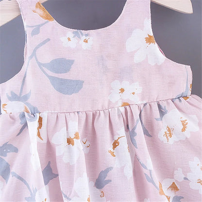 2PCS/SetsChildren's clothing girl's back sweet bow tie floral flowersmall daisy sleeveless dresshat as a gift