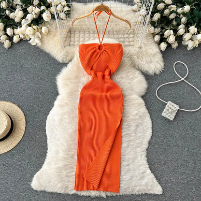 YuooMuoo Chic Fashion Sexy Package Hips Split Knitted Summer Dress 2025 Women Slim Elastic Bodycon Party Dress Streetwear Outfit