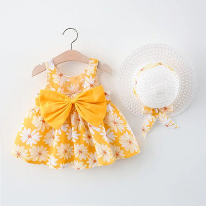 Summer Baby Girl Newborn Strap Dress Little Daisy Bow Baby Princess Dress Girl Children's Wear Comes With Same Hat