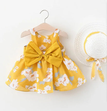 Summer New Baby Tank Top Princess Big Bow on Chest Cute Sweet Flower Girl Dress with Fisherman Hat