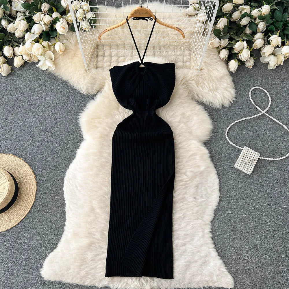 YuooMuoo Chic Fashion Sexy Package Hips Split Knitted Summer Dress 2025 Women Slim Elastic Bodycon Party Dress Streetwear Outfit