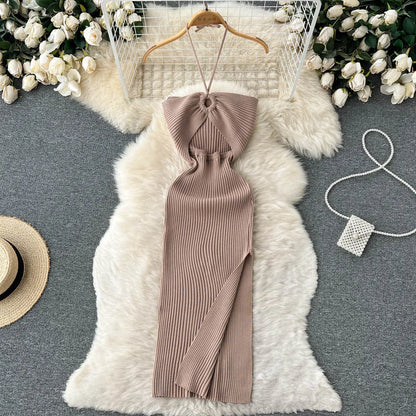 YuooMuoo Chic Fashion Sexy Package Hips Split Knitted Summer Dress 2025 Women Slim Elastic Bodycon Party Dress Streetwear Outfit