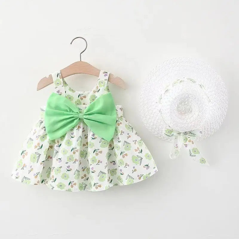 Summer New Children Comfortable Breathable Outing Fashion Girl Baby Dress with Big Bow on The Chest