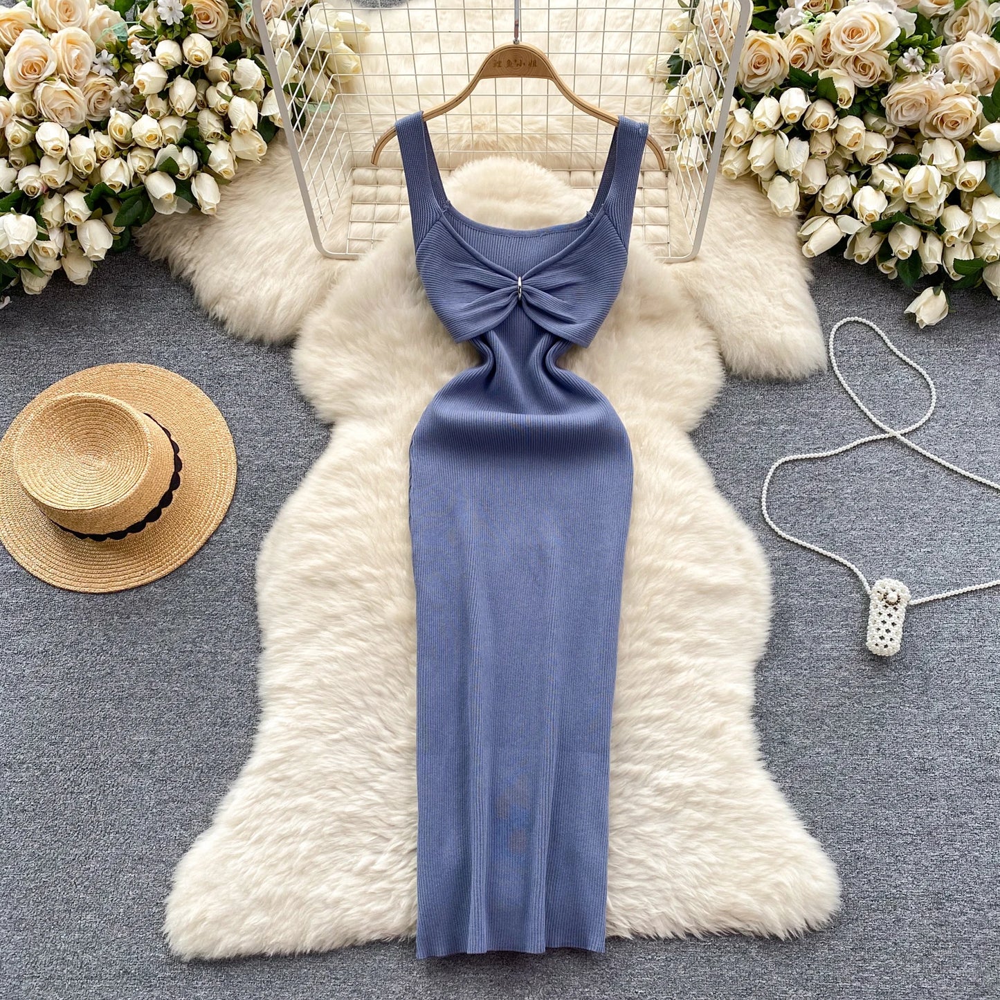 REALEFT Summer Women's Knitted Strapless Dresses Bow 2024 New Elegant Solid Sheath Bodycon Wrap Party Tank Dress Female