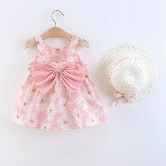 Summer Baby Girl Newborn Strap Dress Little Daisy Bow Baby Princess Dress Girl Children's Wear Comes With Same Hat