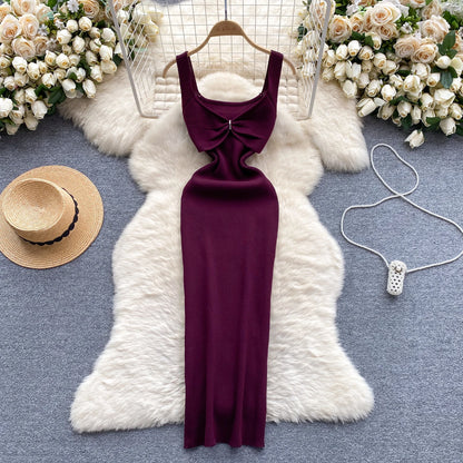 REALEFT Summer Women's Knitted Strapless Dresses Bow 2024 New Elegant Solid Sheath Bodycon Wrap Party Tank Dress Female