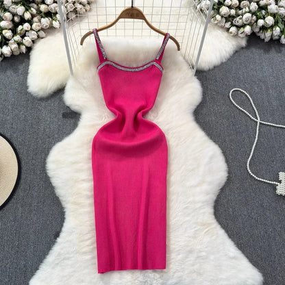 YuooMuoo Women Dress 2024 Spring and Summer Fashion Y2K Shining Straps Mini Dress Sexy Package Hips Knit Bodycon Party Sundress