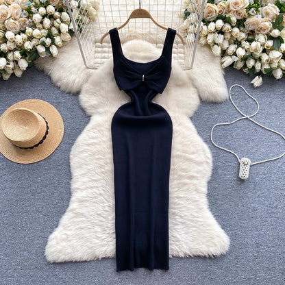 REALEFT Summer Women's Knitted Strapless Dresses Bow 2024 New Elegant Solid Sheath Bodycon Wrap Party Tank Dress Female