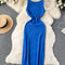 Summer Knit Sexy Strap Dress Women Tank Elatic Waist Bodycon Sundress Female Beach Split Backless Long Dress