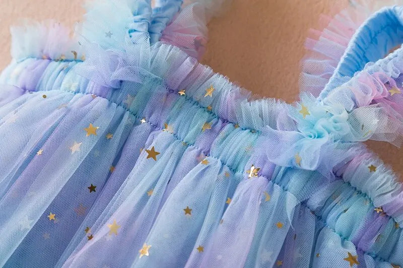 Baby Girls Clothes for Summer 1-5 Years Suspender Sleeveless Toddler Girls Dresses Rainbow Color Tulle Birthday Party Dress