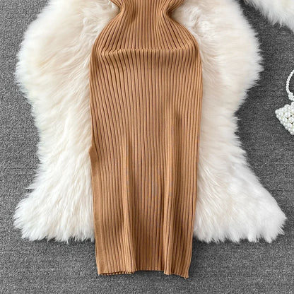 Knitted Bodycon Dress Woman Knit Maxi Dresses for Women Sleeveless Elastic Damska Sexy Hollow Out Cut Out Long Dress Outfits